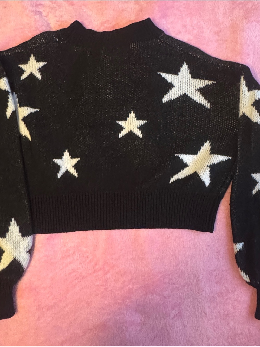 SHEIN Black Cropped Starprint Turtleneck Sweater
